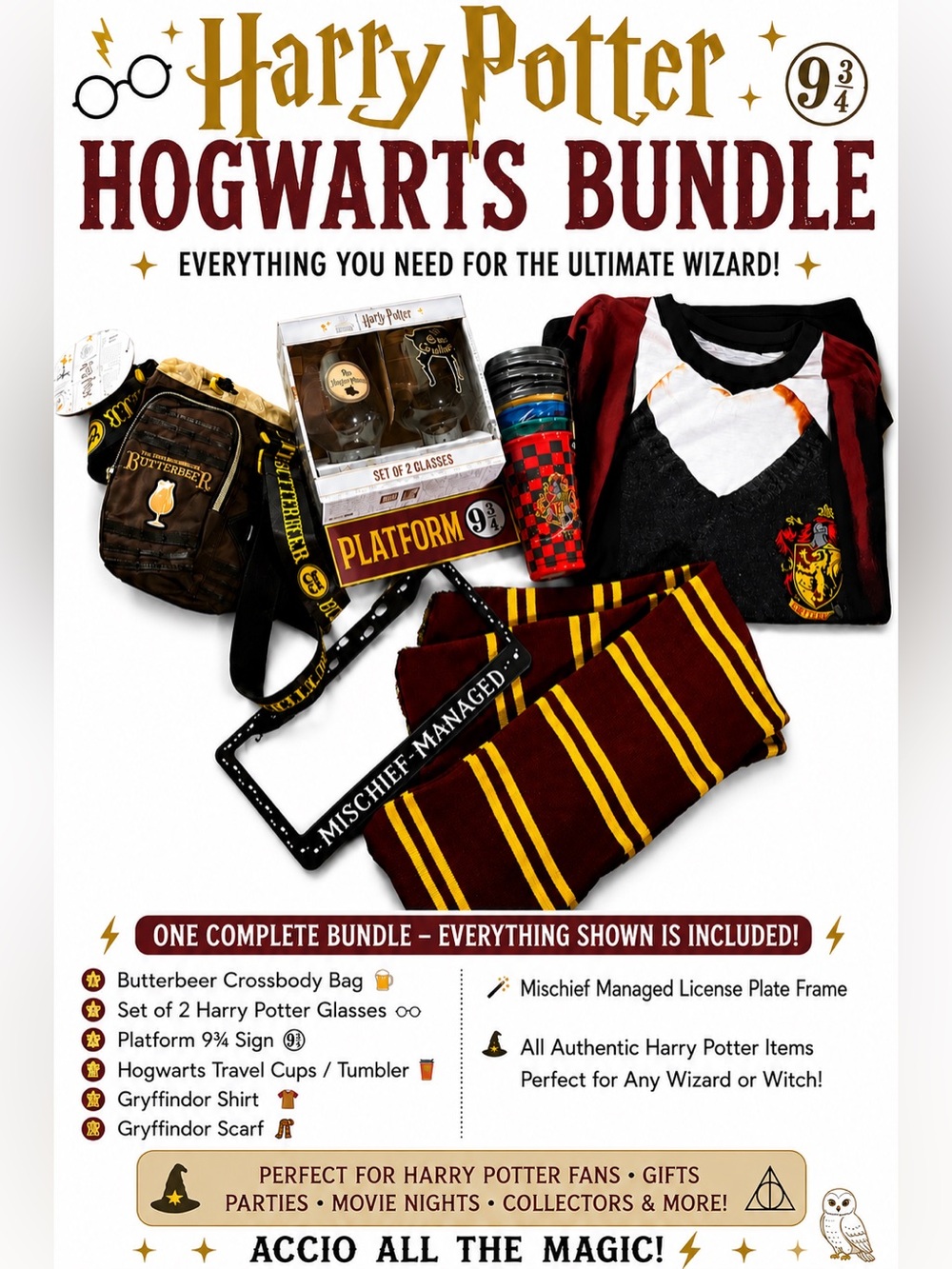 ⚡🧙‍♂️ HARRY POTTER Hogwarts Bundle ⚡ Gryffindor, Butterbeer, Platform 9¾ - NWT ⭐